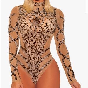 Tan rhinestone leotard